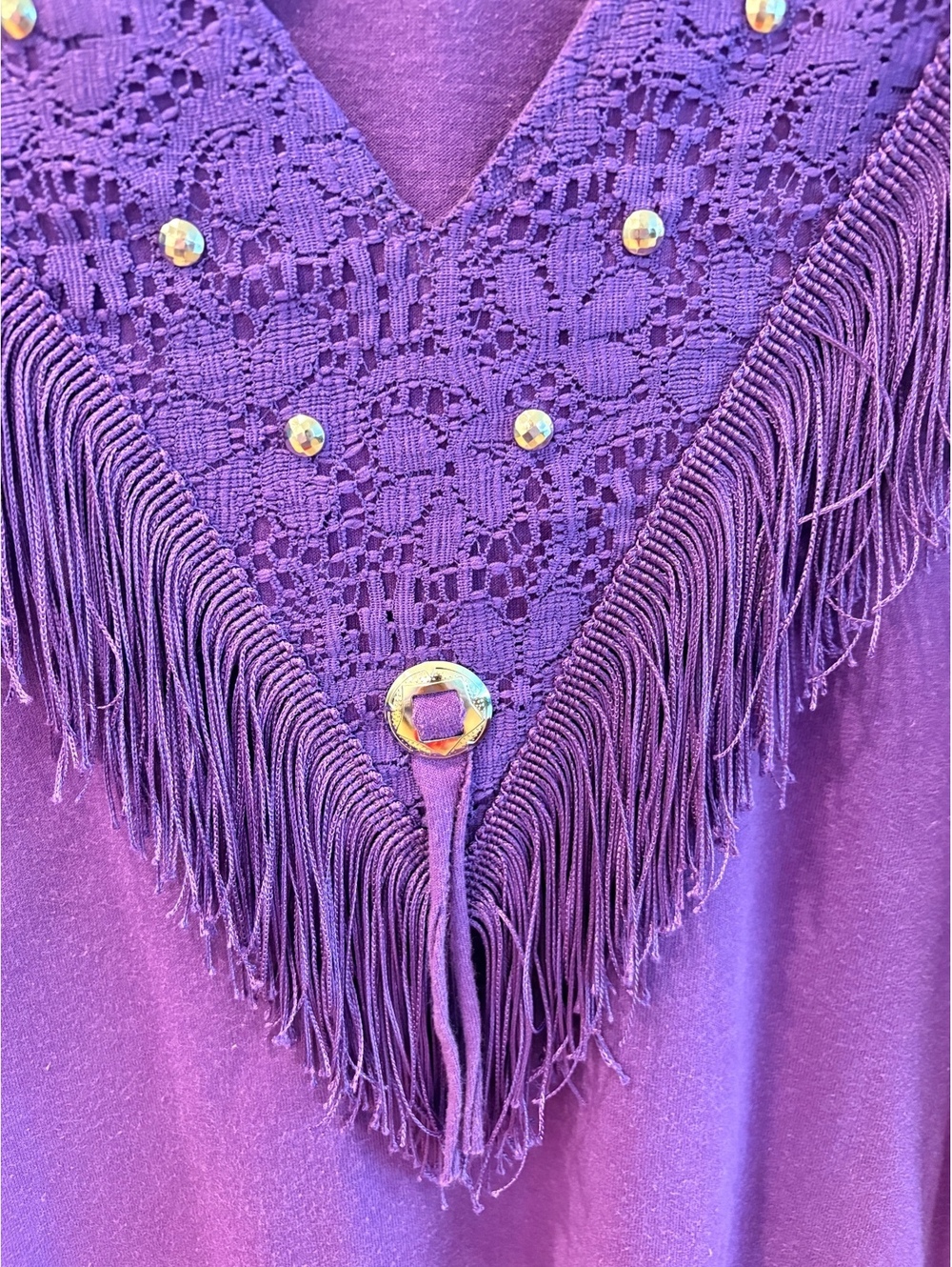 Vintage Sasza Purple Long Sleeve Blouse with Lace and Fringe Detail - Picture 6 of 10
